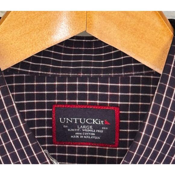 UNTUCKit Graach WF Slim Fit Blue Red Plaid Long Sleeve Men's Button Shirt Sz L - Picture 3 of 10